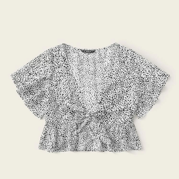 NWOT snow leopard front tie peplum flutter blouse - Picture 3 of 8